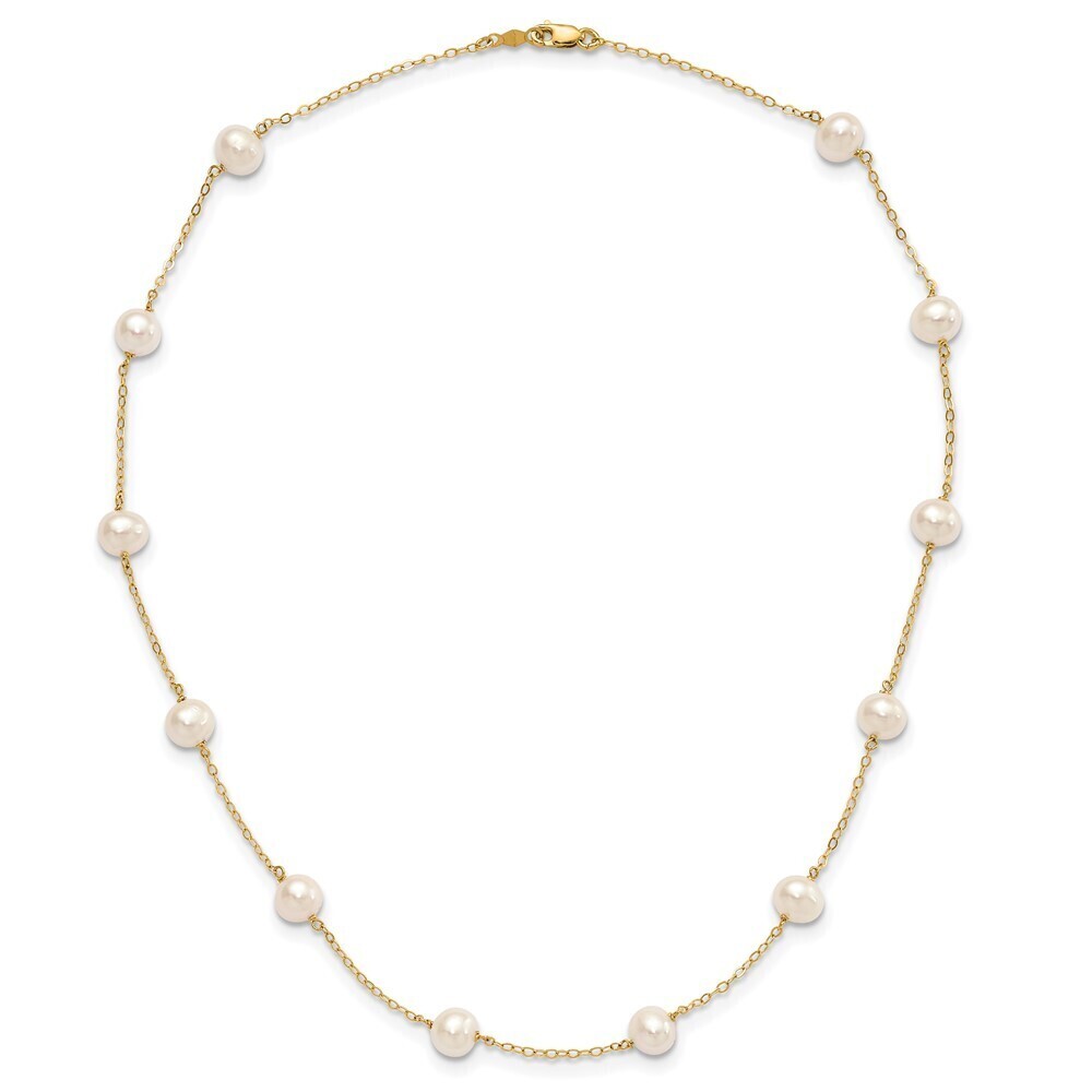 14k Yellow Gold 5.5-6.5mm White Near Round Fw Cultured Pearl 12-station Necklace - Picture 3 of 4